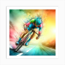 Colorful Cyclist On The Road Art Print