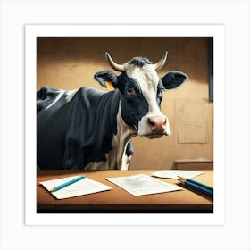 Cow At Desk Art Print