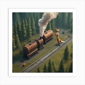 Fox On The Train Art Print