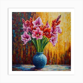 Pointillist on wood "Flower of Gladioli" 2 Art Print