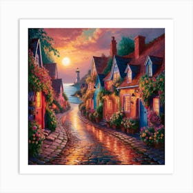 Sunset In The Village 2 Art Print