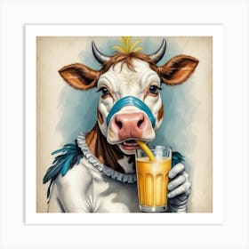 Cow Drinking Juice Art Print