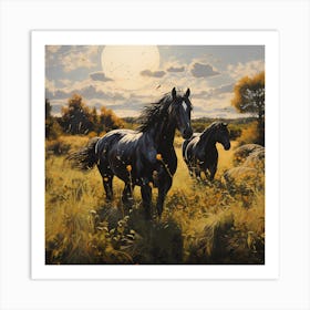 Meadow Majesty: Horses in Sunlight Art Print