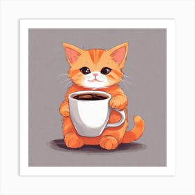 Cute Orange Kitten Loves Coffee Square Composition 34 Art Print