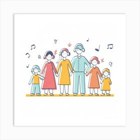 Family With Music Notes Art Print