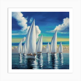 Tranquil Horizons Sailboats On A Serene Seascape (1) Art Print