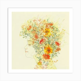 Woman With Flowers In Her Hair 1 Art Print