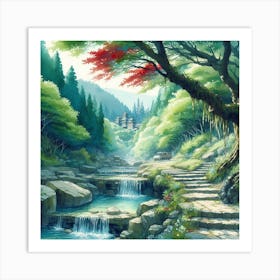 Watercolor nature in Ghibli style Art Print