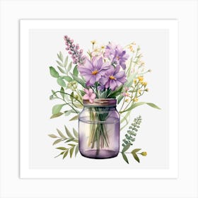 Watercolor Flowers In A Mason Jar Art Print