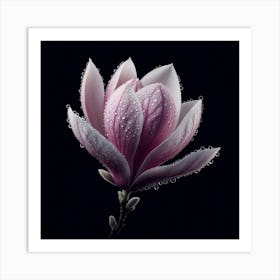 White Pink Magnolia Flower With Dew Drops Art Print