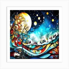 Moonlit Magic - Winter Night Sky Art Print