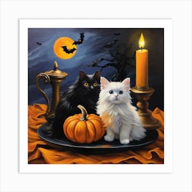 Cat And Pumpkin Art Print