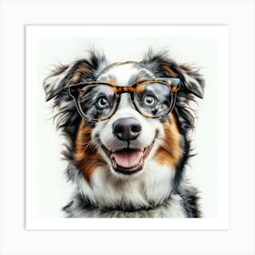 Australian Shepherd Dog With Glasses Art Print