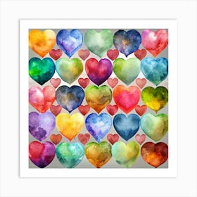 Watercolor Background Of Colorful Hearts Art Print