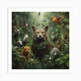 Foxes In The Forest Art Print