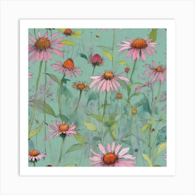 Echinacea flower plants painting art print Art Print