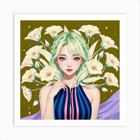 Asian Girl With Flowers 9 Art Print