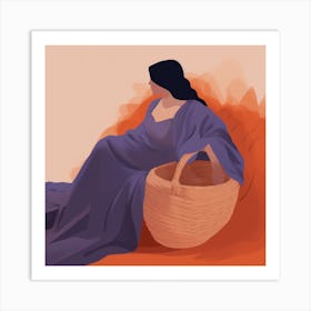 Woman With Basket Art Print