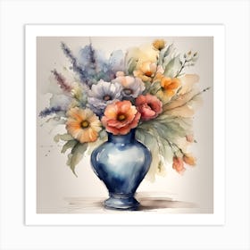 Watercolor Flowers In A Vase Art Print