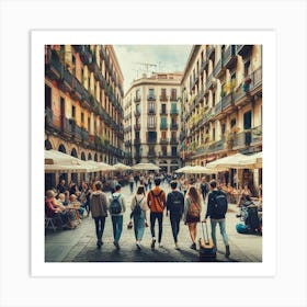 Street Scene In Barcelona Art Print