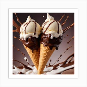 a close up of a cone of chocolate ice cream Art Print