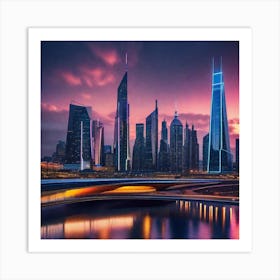 Dubai Skyline At Dusk 1 Art Print