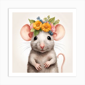 Floral Baby Rat Nursery Illustration (35) Art Print