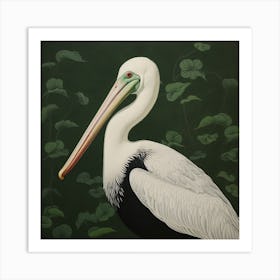 Ohara Koson Inspired Bird Painting Pelican 1 Square Art Print