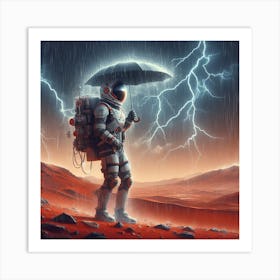 Astronaut With Umbrella On Mars Art Print