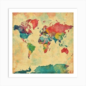 Watercolor World Map Art Art Print