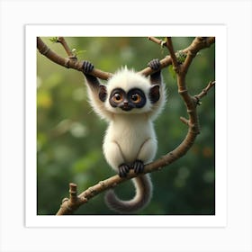 A Charming Cotton Top Tamarin Hanging From A Tree Branch 2 Art Print