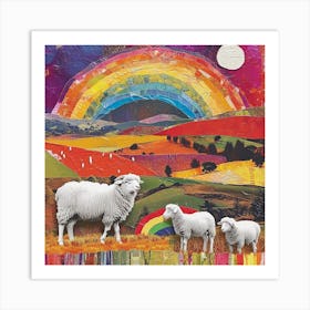Rainbow Sheep Kitsch Collage 1 Art Print