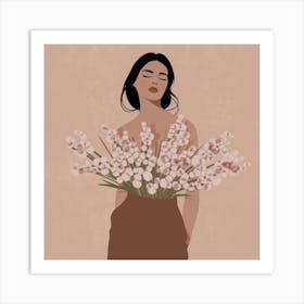 Woman Holding Flowers Art Print