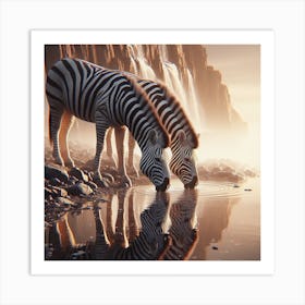 Zebras Drinking Water 2 Art Print