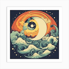 Moon And Waves 7 Art Print