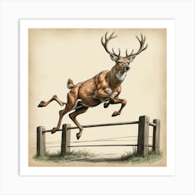 Deer Jumping Over Fence Art Print