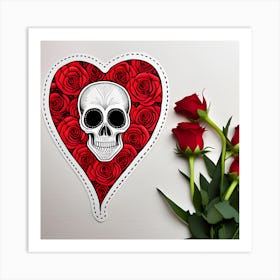 Skulls And Heart Pattern With Red Roses Vintage S Upscaled (2) Art Print