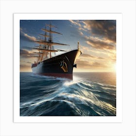 Sailing Ship At Sunset 4 Art Print