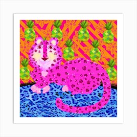 Pink Leopard Square Art Print
