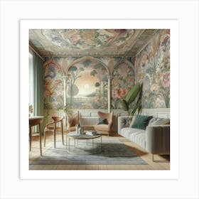 A William Morris Inspired Wallpaper Design Transforming A Modern Living Space, Style Victorian Watercolor 3 Art Print