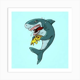 Shark Eating Pizza Art Print