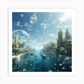 Cityscape With Bubbles 1 Art Print