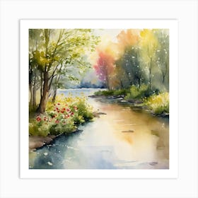 Watercolor Of A River wall art Art Print