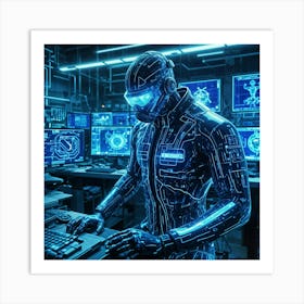 Futuristic Man Working On Computer Art Print