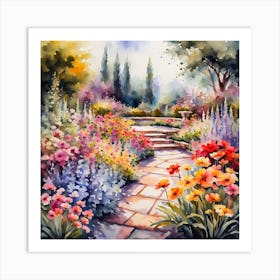 Watercolor Garden Path Art Print