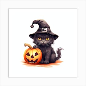 Cute black kitten and hat Art Print
