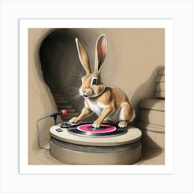 Rabbit On Turntable Art Print