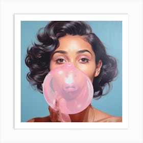 Woman Blowing Bubbles Art Print