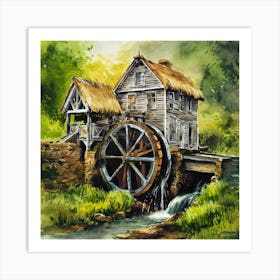 Watercolor Watermill Art Print