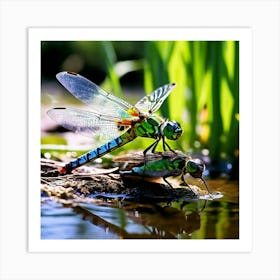 Nature Dragonfly Mating Couple Insect Sitting Duck Pond Lively Dvd Fauna Wild Animal Gras (8) Art Print